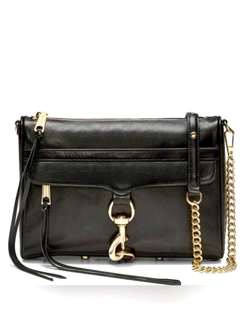 REBECCA MINKOFF 🖤🤍BLACK🤍🖤 LEATHER CHAIN STRAP L CROSSBODY BAG 🌟PRE-LOVED🌟